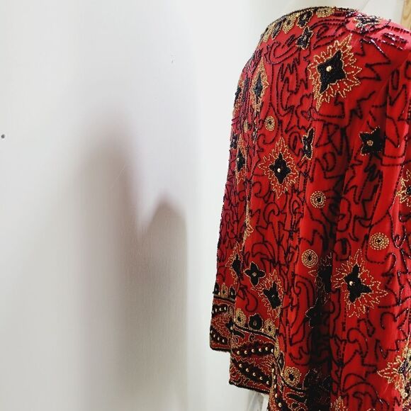 Handsewn Vintage Silk Glass Beaded / Sequin Jacket - Picture 7 of 13